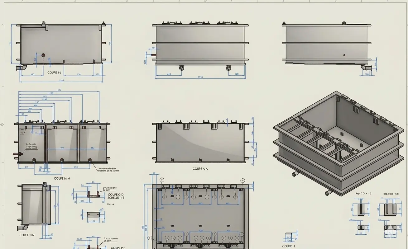 Cuve de traitement de surface en PP avec relevé sur site et fabrication à l'identique